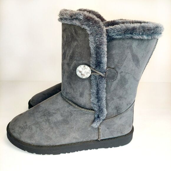 Sag Habor Gray Bailey Button Bling Faux Suede Fur Lined Boots Sz 9 - Picture 2 of 8